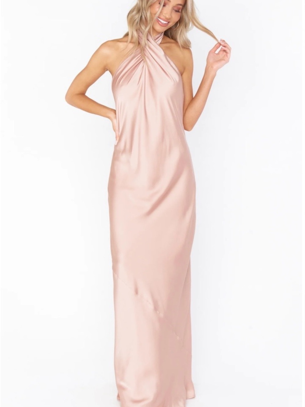 Show Me Your MuMu Jasmine Halter Satin Maxi Dress - Rose Gold Luxe Satin